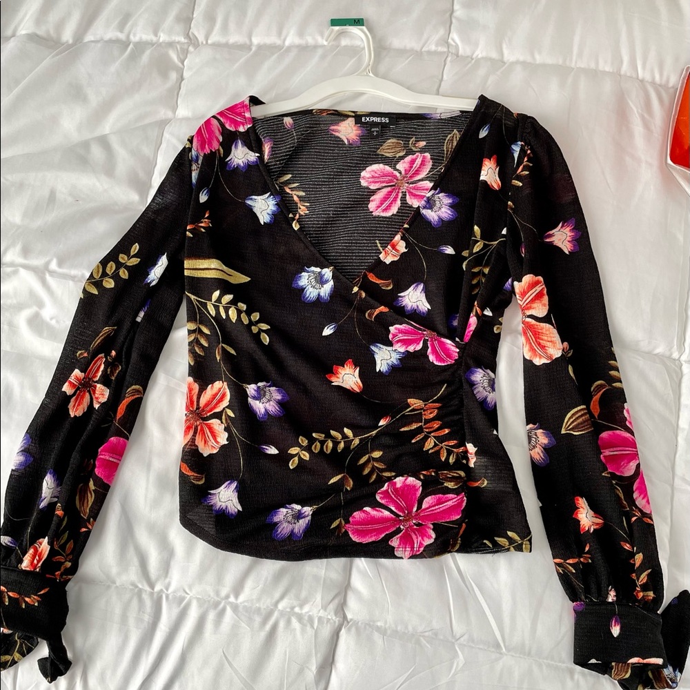 Express Brand Black Shirt with Multicolor Design